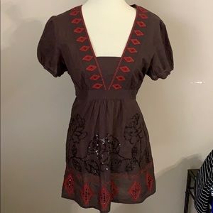 ROCHA.JOHN ROCHA * Size 14 * Embroidered and Sequin Top * Brown & Red